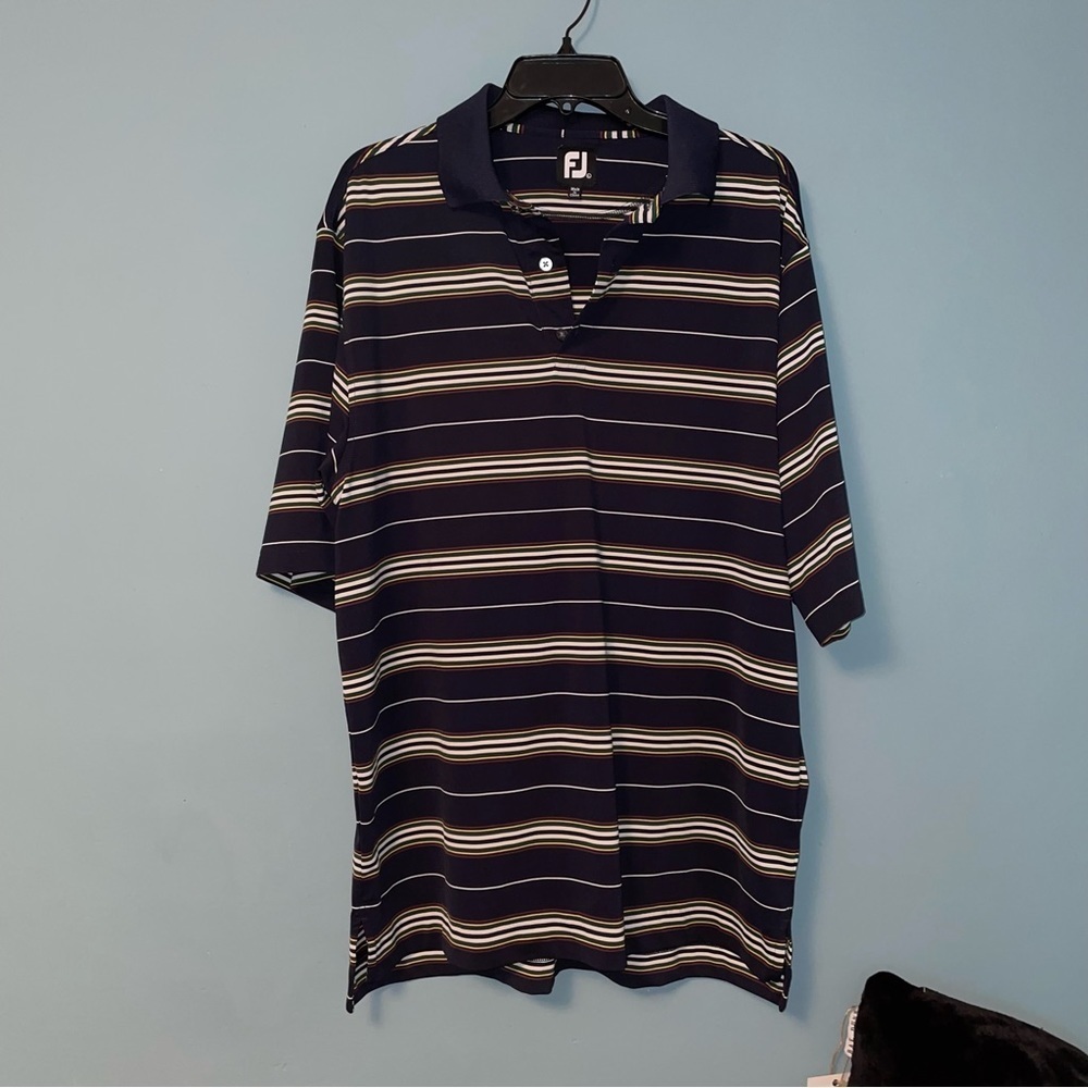 FootJoy Striped Three Button Polo Shirt Size Large